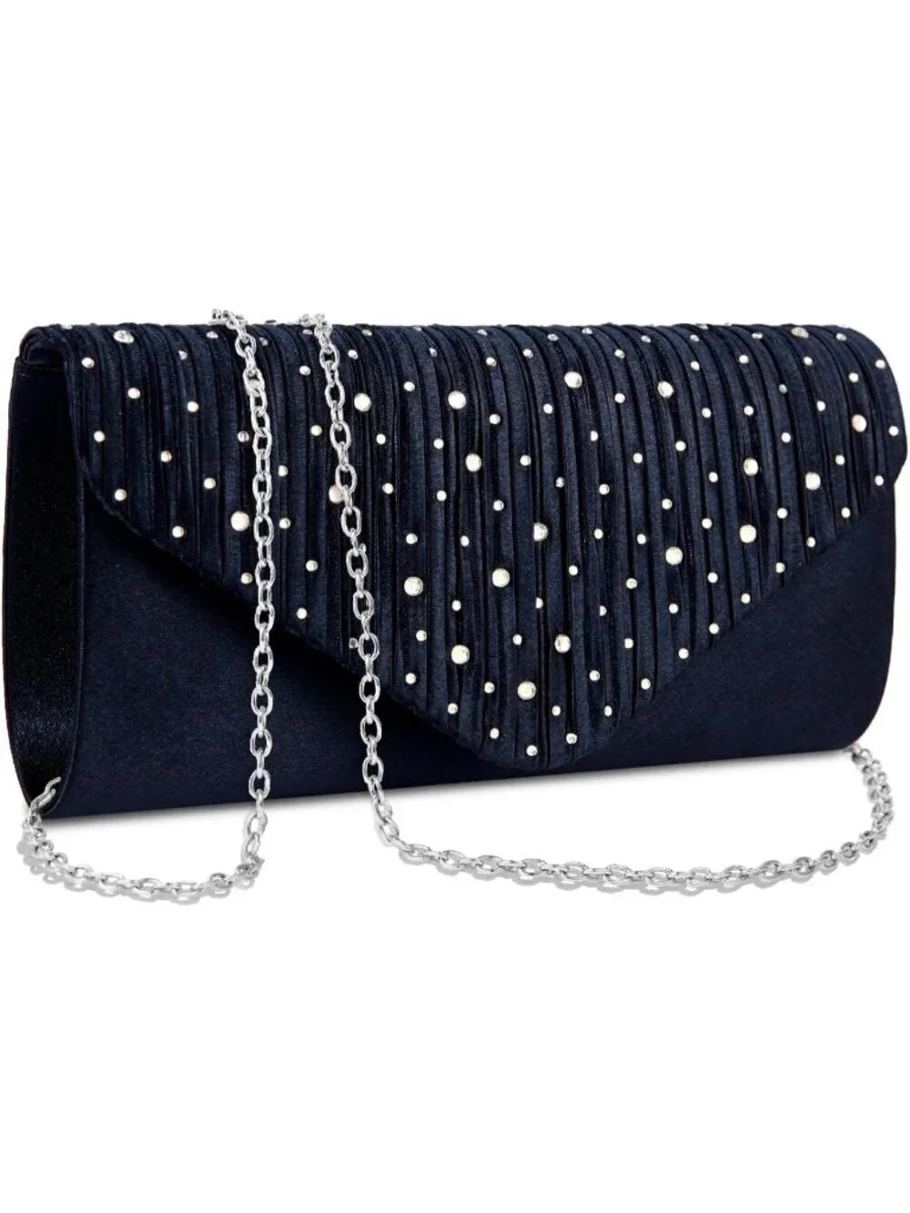 Women's Navy Rhinestone Clutch Purse For Evening Bag Wedding Handbags